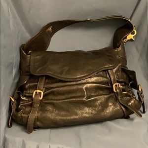 KOOBA crinkled patent leather soft satchel brown